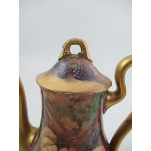 439 - A Royal Worcester coffee pot decorated all round with hand painted fruit by Horace Price height 7ins