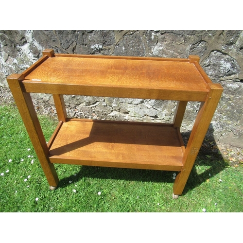 44 - A Cat and Mouseman , Lyndon Hammell, oak tea trolley, carved with a cat, 34ins x 16ins