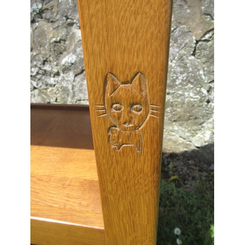 44 - A Cat and Mouseman , Lyndon Hammell, oak tea trolley, carved with a cat, 34ins x 16ins