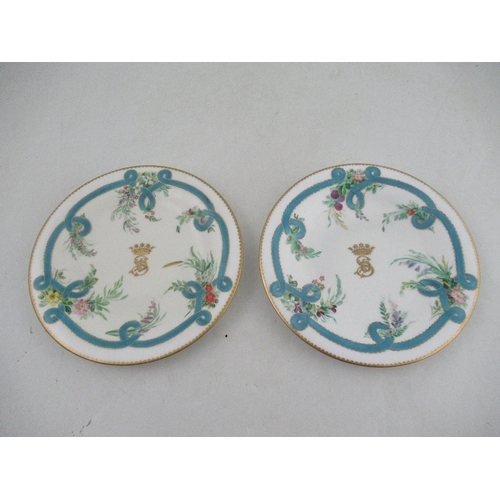 442 - Two Chamberlains Worcester plates decorated with central coronet monogrammed with SD below to a ribb... 