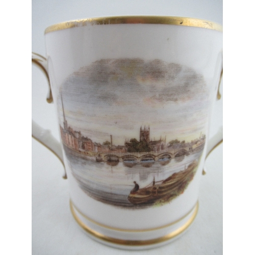 449 - A Graingers Worcester two handled mug decorated with a view of the Severn looking south towards the ... 