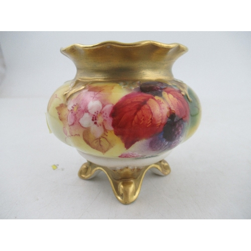 458 - A Royal Worcester oval center piece, decorated with Autumnal leaves and berries by Kitty Blake, shap... 