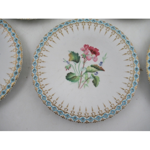 460 - A set of ten Grainger & Co Worcester dessert plates, all decorated with different flowers, the borde... 