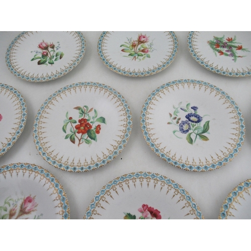 460 - A set of ten Grainger & Co Worcester dessert plates, all decorated with different flowers, the borde... 