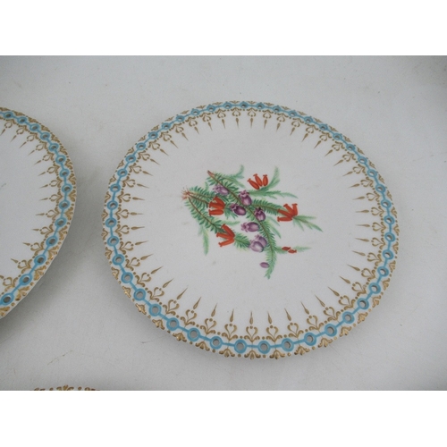 460 - A set of ten Grainger & Co Worcester dessert plates, all decorated with different flowers, the borde... 