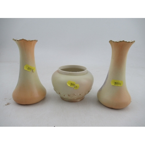 461 - A pair of Locke & Co Worcester blush ivory vases, decorated with pheasants by W Stinton, height 5.75... 