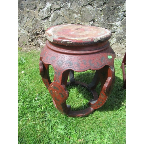 50 - A nest of tables, together with a painted jardiniere stand