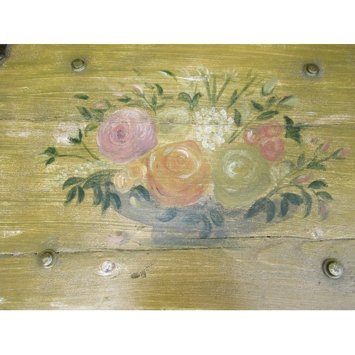 52 - A pine painted box, decorated with flowers, width 27ins