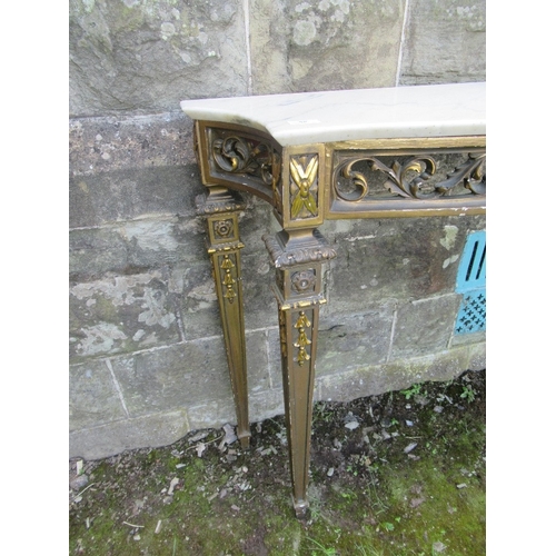 55 - A marble topped console table, raised on gilt wooden base, af, width 48ins