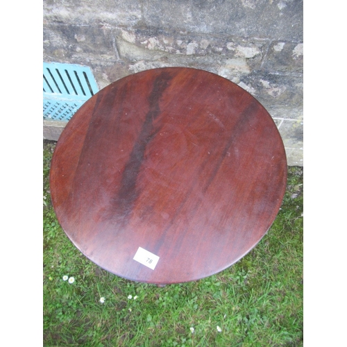 78 - An mahogany circular occasional table, raised on turned column terminating in triform base, diameter... 