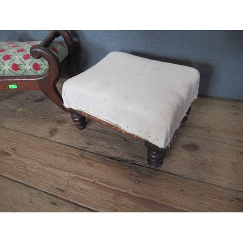 8 - Two 19th century foot stools, one with scroll handles, width 16ins, and 12ins together with another ... 