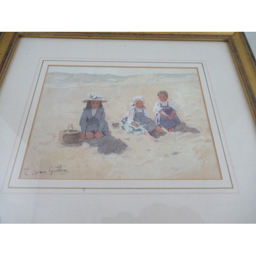 98 - Two Prints of Children on a beach one after Goethem 5.5ins x 7ins