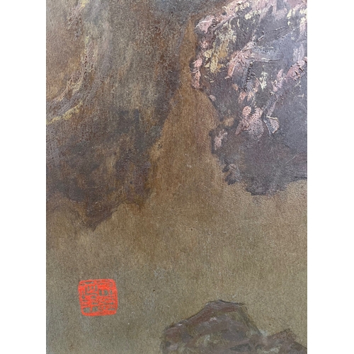 118 - Lee Man Fong, oil, doves in trees, signed with character marks and seal, 40ins x 20ins together with... 