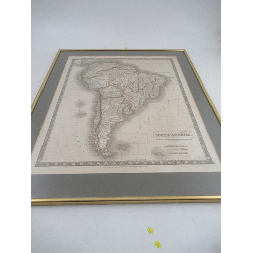 94 - Two framed maps and West Indies  22ins x 26ins  and South America 26ins x 22ins  by Sidney Hall