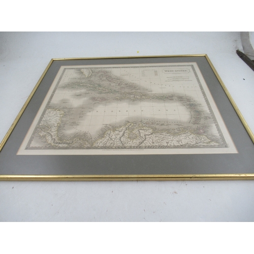 94 - Two framed maps and West Indies  22ins x 26ins  and South America 26ins x 22ins  by Sidney Hall