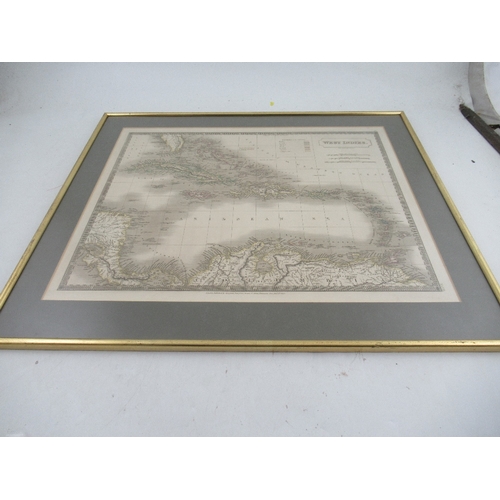 94 - Two framed maps and West Indies  22ins x 26ins  and South America 26ins x 22ins  by Sidney Hall