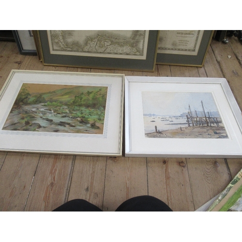 105 - A collection of water colours By Heard and others and a framed watercolour by Lesley Ford