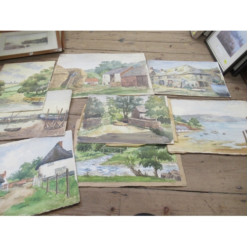 105 - A collection of water colours By Heard and others and a framed watercolour by Lesley Ford