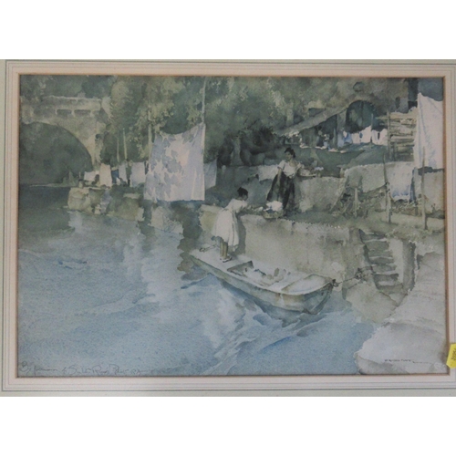 103 - David Gay, watercolour, together with three prints including a Russell Flint