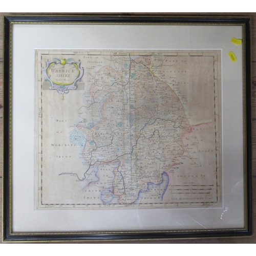 107 - Robert Morden, coloured map of Warwickshire, 15ins x 17ins