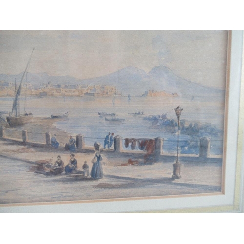 114 - A 19th century watercolour, promenade the view of Naples, 7ins x 10ins