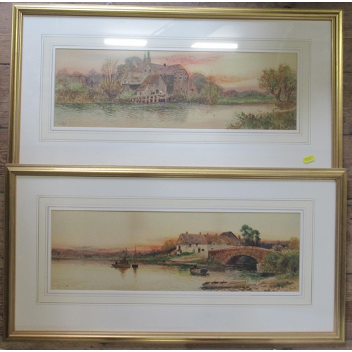 116 - Clifford, pair of watercolours, English views across water to buildings, 8ins x 20.5ins