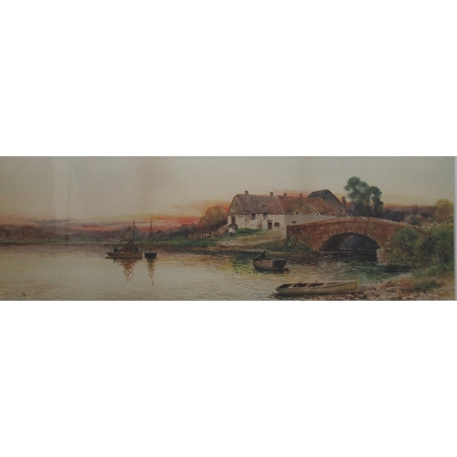 116 - Clifford, pair of watercolours, English views across water to buildings, 8ins x 20.5ins