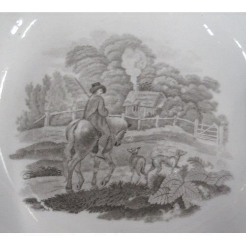138 - A 19th century Spode porcelain part tea service, decorated in grey with figures in various scenes, e... 