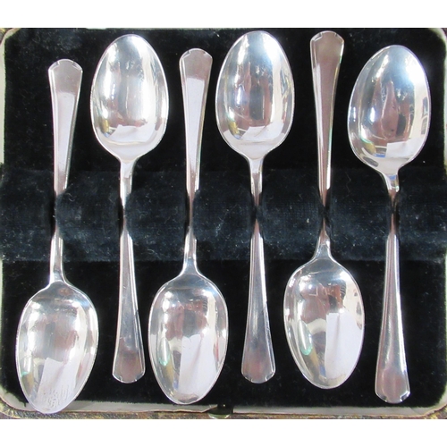 151 - A cased set of six silver tea spoons, with matching sugar tongs, together with another cased set of ... 