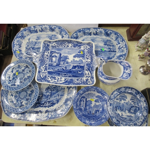 184 - A collection of blue and white, to include a Spode Italian pattern tray, width 19ins, Metropolitan S... 