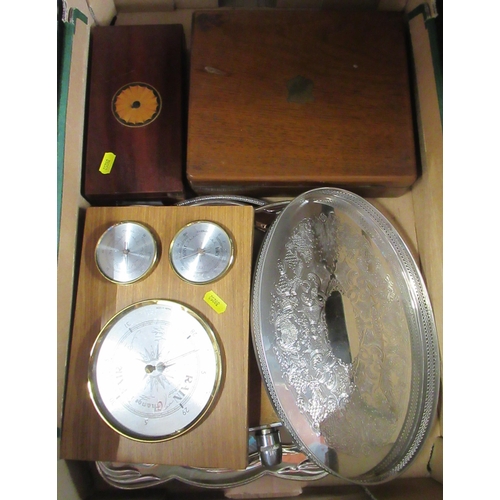 206 - A box of assorted items, to include trays, barometer, boxes etc