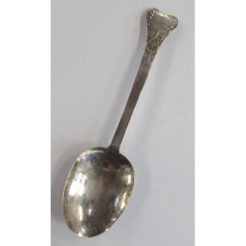 217 - An Antique silver spoon, with embossed decoration, initialled and dated 1688, length 7.25ins
