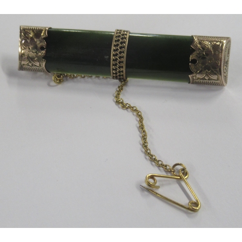 219 - A Victorian hardstone brooch, with 9ct gold mounts