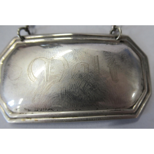 220 - Two silver bottle tickets, Malt and Scotch