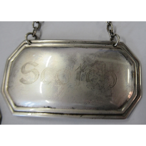 220 - Two silver bottle tickets, Malt and Scotch