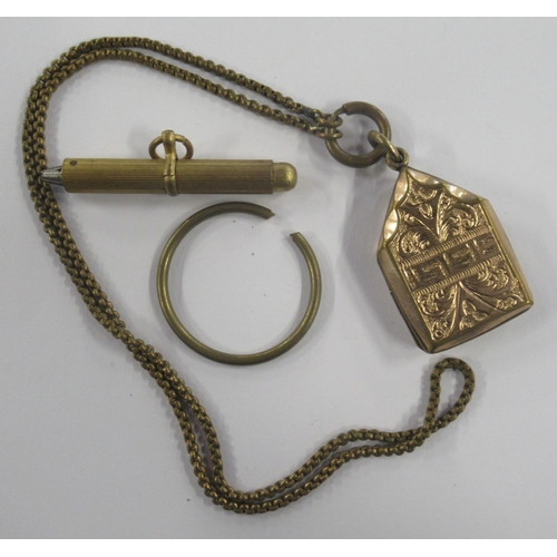 224 - A yellow metal locket, chain and propelling pencil