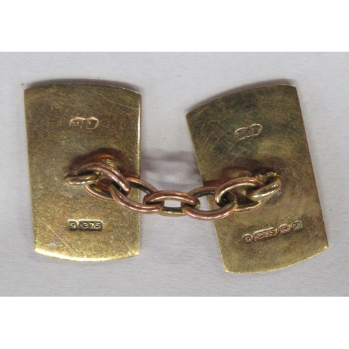227 - Two pairs of 9ct gold cufflinks, weight 13.3g, together with other cufflinks and tie pins