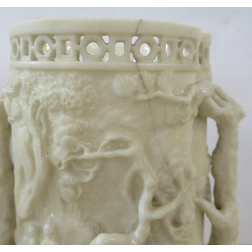 244 - Two Royal Worcester Chinese influence vases, of shaped cylindrical form, both af