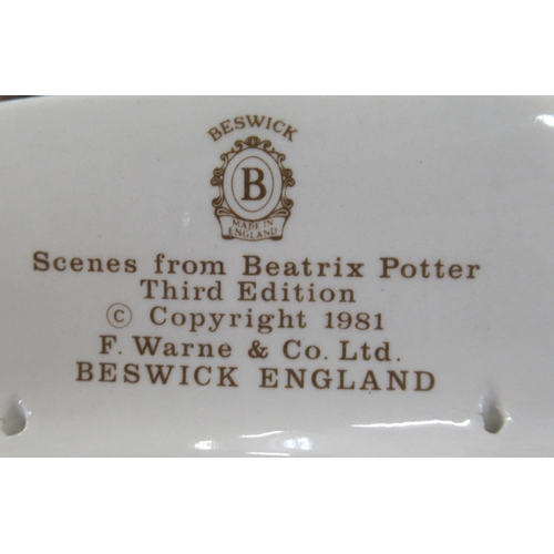 255 - A Beswick stand, for figures, together with three Beswick Beatrice Potter scene plates