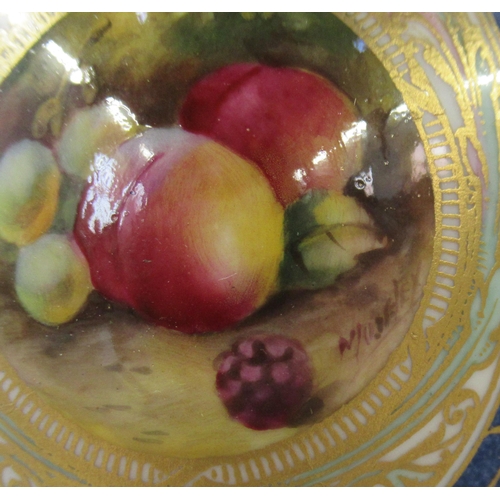 256 - A Royal Worcester covered pedestal vase, decorated with a circular reserve of fruit by Moseley, to a... 