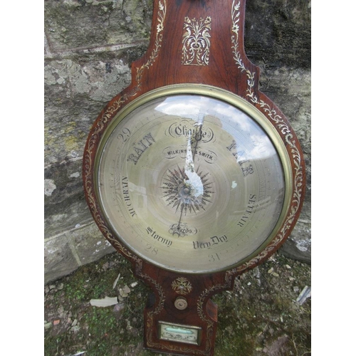 27 - A 19th century Rosewood mother of pearl inlaid Banjo barometer by Wilkinson & Smith height 48ins