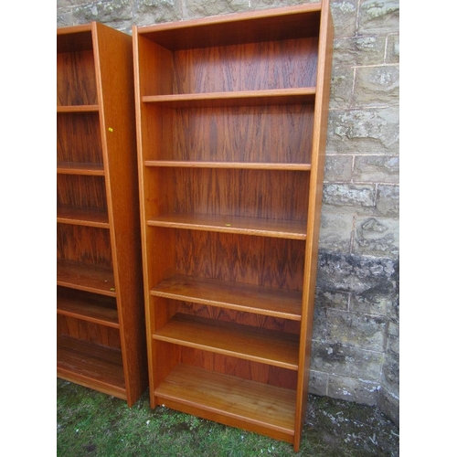 35 - A pair of Danish teak sets of shelves, stamped UP made in Denmark on the back. width 33ins, height 7... 