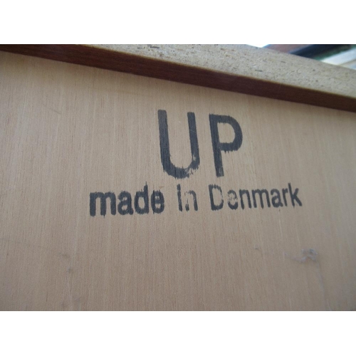 35 - A pair of Danish teak sets of shelves, stamped UP made in Denmark on the back. width 33ins, height 7... 