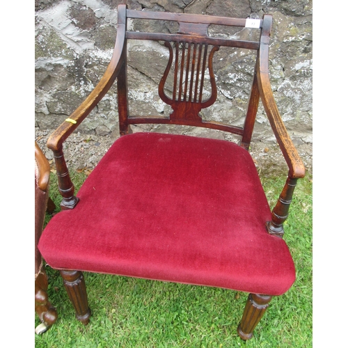 5 - A Regency open armchair, with lyre splat and front reeded legs, together with an Edwardian Show wood... 