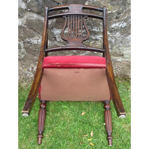 5 - A Regency open armchair, with lyre splat and front reeded legs, together with an Edwardian Show wood... 