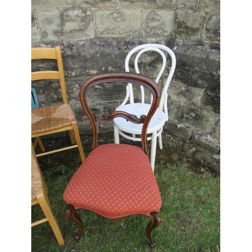58 - A collection of chairs, to include 3 kitchen chairs, white bentwood chair and a Victorian single cha... 