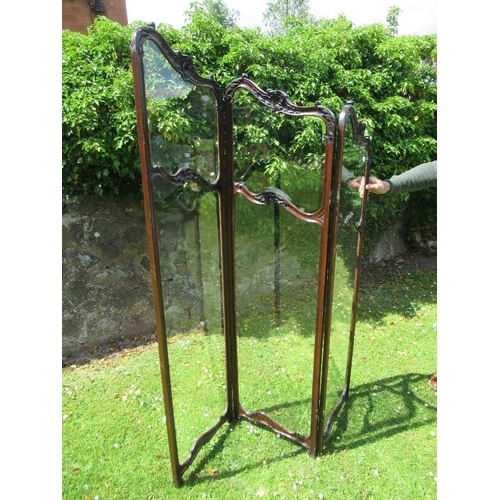 70A - A Victorian mahogany and glass three fold screen, total width 57ins, height 73ins