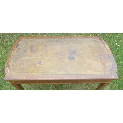 82 - A 19th century inlaid writing desk, with leather writing surface and having two frieze drawers, af, ... 