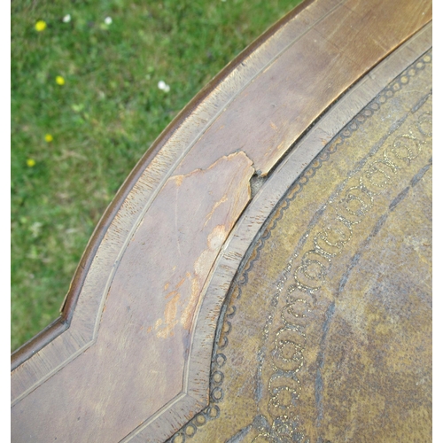 82 - A 19th century inlaid writing desk, with leather writing surface and having two frieze drawers, af, ... 