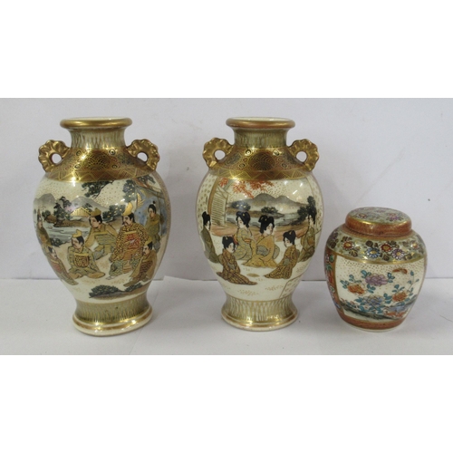 497 - A pair of Satsuma vases, decorated with figures, Meiji Period 1868-1911, height 4ins, together with ... 